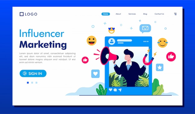 Шаблон иллюстрации целевой страницы Influencer Marketing