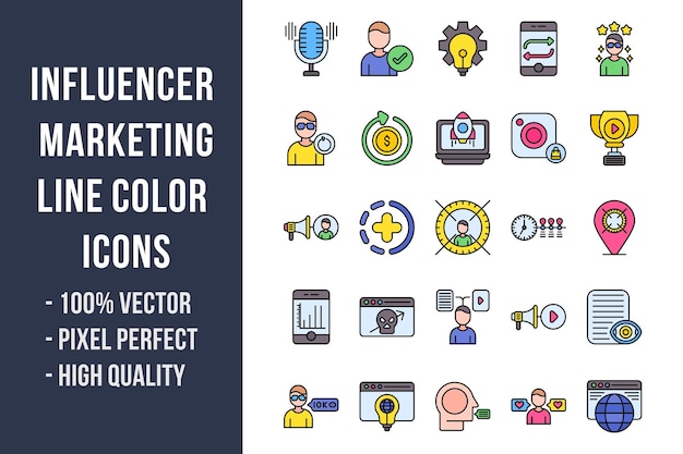 Influencer Marketing Line Color Icons