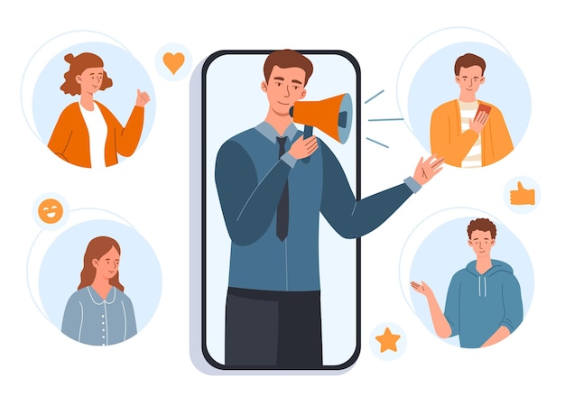 influencer at smartphone screen