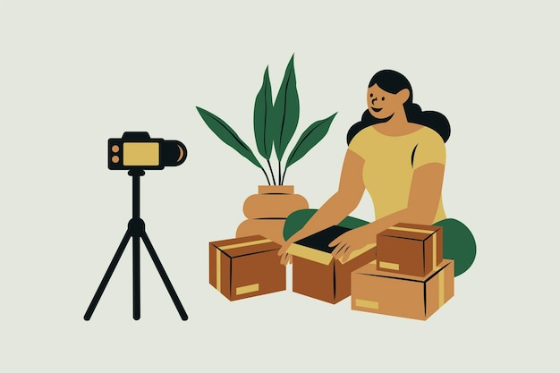 Vector influencer unboxing vector illustratie