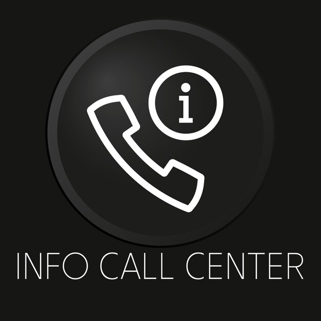 Info call center minimal vector line icon on 3D button isolated on black background Premium Vector