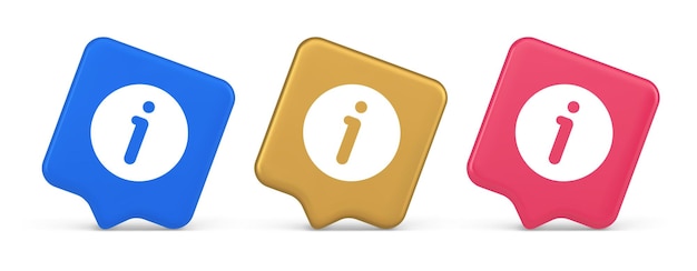 Info knop informatie karakter FAQ vraag antwoord hulp ondersteuning web app 3d realistisch icoon