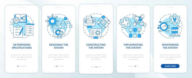 Info system development life cycle blue onboarding mobile app screen