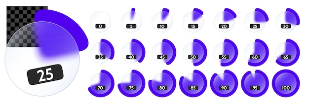 Vector infografisch glas. transparant cirkeldiagram met glassmorphism matglas vervagingseffect