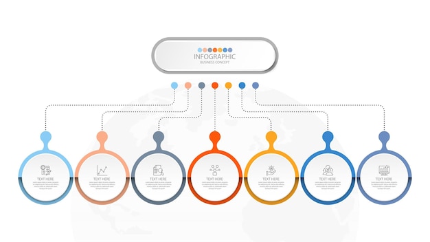 Infografisch sjabloon met 7 stappen, proces of opties.