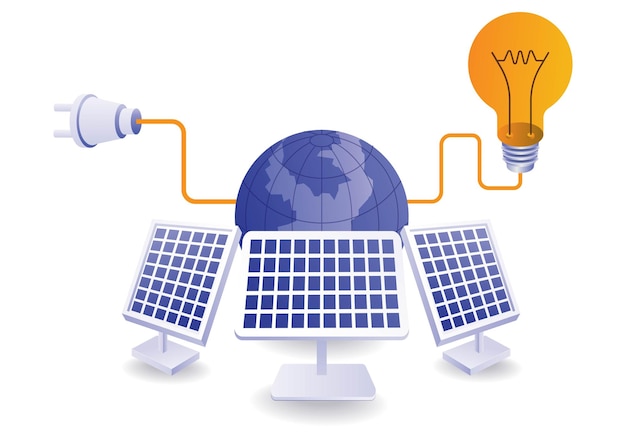 Vector infografische illustratie van het concept van eco-groene elektriciteit uit zonnepanelen