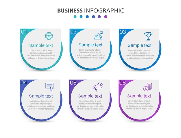 Infografische ontwerp business sjabloon met 6 opties stappen of processen