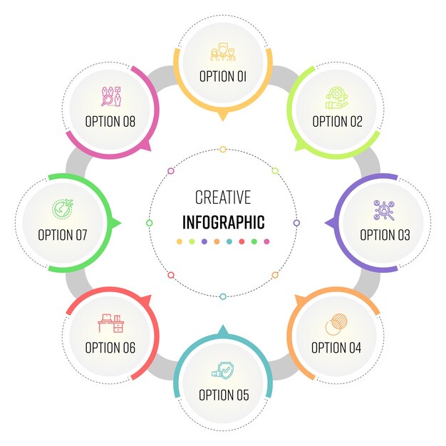 Vector infografische sjablonen met 8 secties