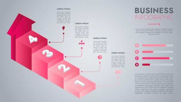 Vector infografische sjabloon voor presentatie visualisatie van bedrijfsgegevens procesdiagram en succesdrijf