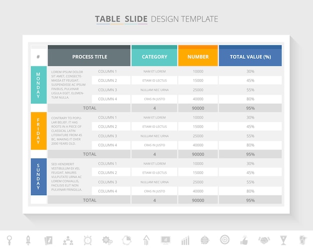 Vector infografische tabelindeling