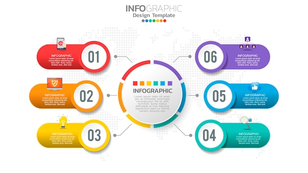 Infograph 6 step color element with circle graphic chart diagram, business graph design.