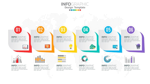 Infograph 6 step yellow color element with   graphic chart diagram, business graph design.