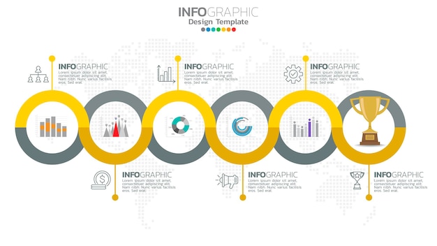 Infograph stap geel kleurelement met cirkel grafisch grafiekdiagram, bedrijfsgrafiekontwerp.