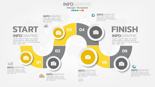 Infograph stap geel kleurelement met pijl, grafiekdiagram, online marketingconcept.