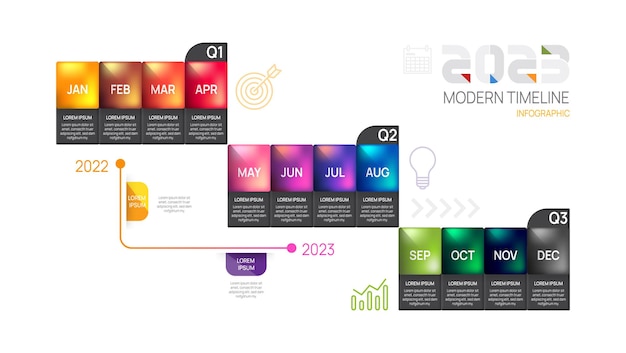 Infographic 2023 sjabloon voor zakelijke moderne tijdlijn diagram kalender en 4 kwartaal onderwerpen kan worden gebruikt voor vector infographics stroomschema's presentaties websites