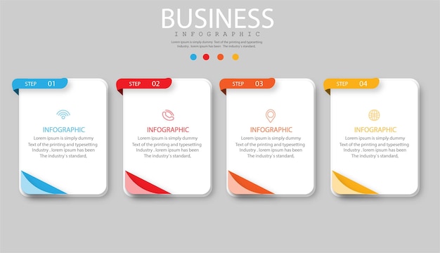 Infographic 4 elements step. box graph chart diagram, business graph design