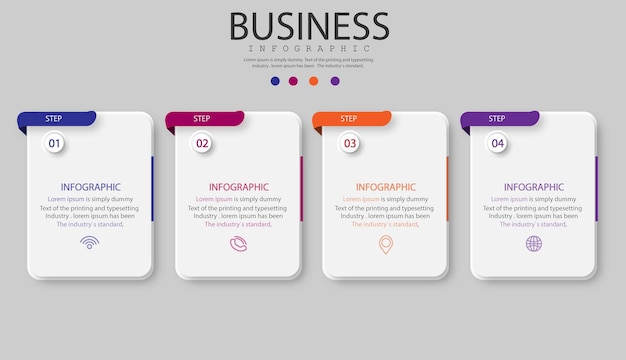 Infographic 4 elements step. box graph chart diagram, business graph design