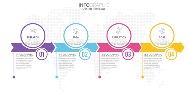 Infografica 4 passaggi elementi per diagramma di contenuto diagramma di flusso parti diagramma di flusso di lavoro sequenza temporale