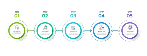 Инфографика 5 Steps Modern Timeline диаграмма дорожная карта с круговой диаграммой векторной инфографики
