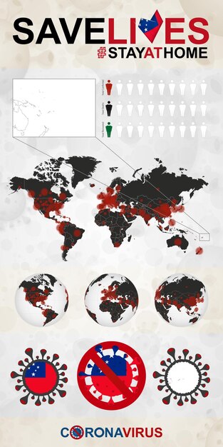 サモアのコロナウイルスに関するインフォグラフィック家にいる保存命サモアの旗と地図