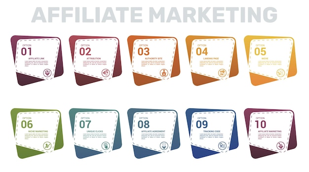 Infographic affiliate marketing template icons in different