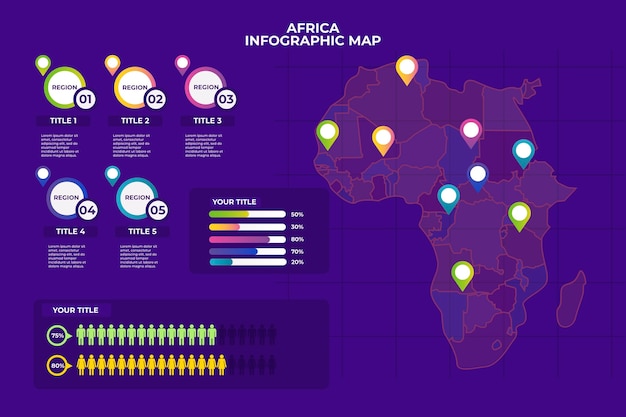 Vettore infografica della mappa dell'africa in design lineare