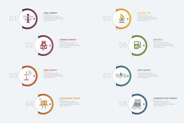 Infographic alternatieve energie sjabloon pictogrammen in verschillende