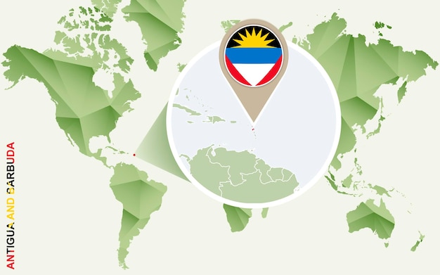 アンティグア・バーブーダのインフォグラフィック旗のあるアンティグア・バーブーダの詳細地図