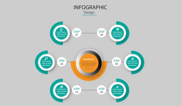 6 つのオプションまたはステップを持つインフォ グラフィック矢印デザイン。