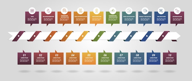 Infographic Authentication template Icons in different colors Include Code Palm Recognotion Fingerprint Recognotion Face Authentication and others