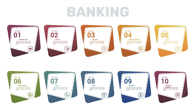 Vector infographic banking template icons in different colors