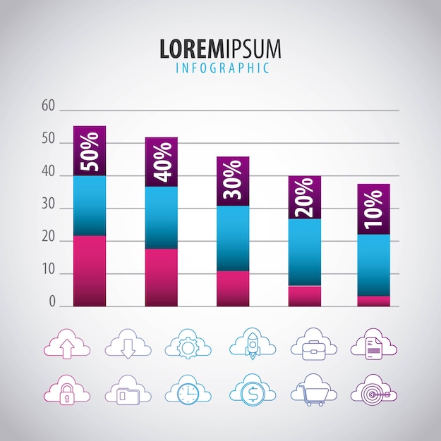 Vector infographic bar graph percentage options cloud storage