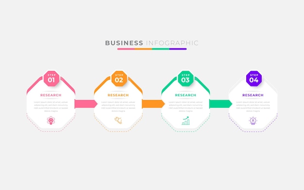 Infographic bedrijf met dunne lijn rechthoek labelpictogram en 4 cijfers voor presentatie