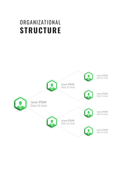 Infographic bedrijfsstructuur sjabloon met groene zeshoekige elementen op een witte achtergrond