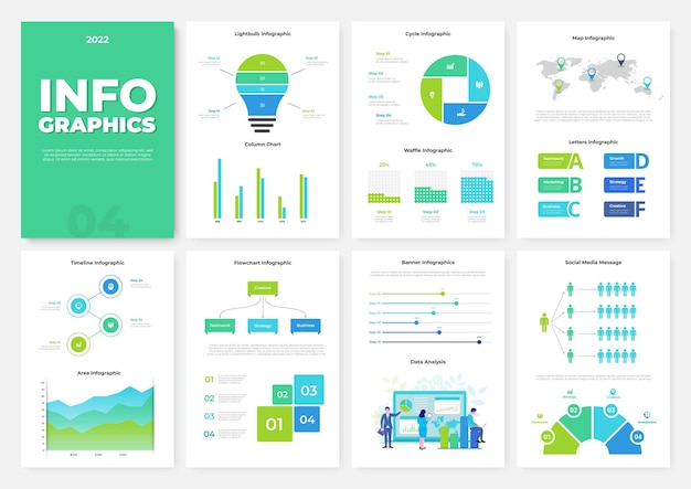 Infographic brochure template a4 pages with charts diagrams and workflow elements business data visualization concept vector illustration for presentation statistical report website