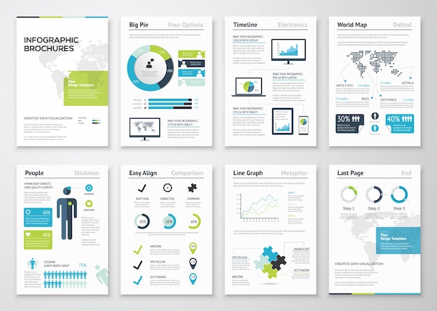 Vettore opuscoli infografici per la visualizzazione dei dati commerciali