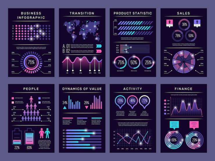 Vector infographic brochures. modern abstract graph visualization different charts data booklets templates vector design set with infographic objects. business graph and diagram, visualization illustration