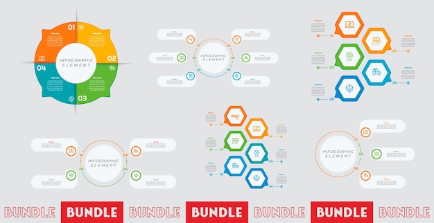 Infographic bundle set with 3 4 5 6 steps options or processes for workflow layout diagram annual report presentation and web design