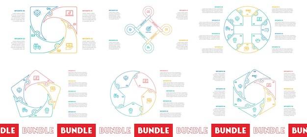 Infographic bundle set with 4 5 6 steps options or processes for workflow layout diagram annual report presentation and web design