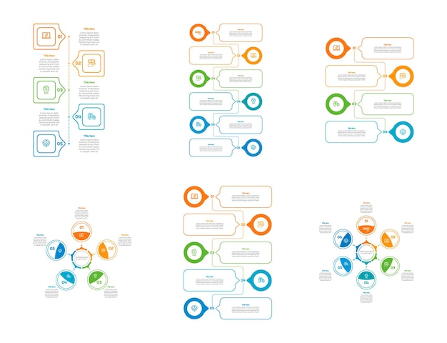 Infographic bundle set with 4 5 6 steps options or processes for workflow layout diagram annual report presentation and web design