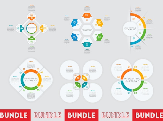 Infographic bundle set with 4 5 6 steps options or processes for workflow layout diagram annual report presentation and web design