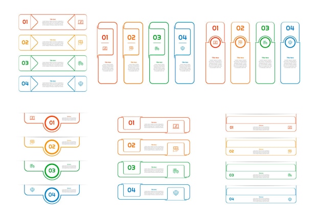 Pacchetto infografico con opzioni o processi a 4 5 6 passaggi per la presentazione del rapporto annuale del diagramma di layout del flusso di lavoro e il web design