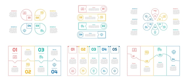 Infographic bundle set with 4 5 6 steps options or processes for workflow layout diagram annual report presentation and web design