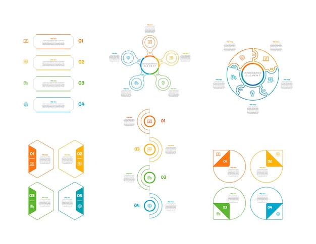 Vector infographic bundle set with 4 5 6 steps options or processes for workflow layout diagram annual report presentation and web design