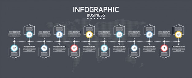 Инфографические бизнес-диаграммы и образовательные схемы следуют шагам, которые используются для презентации презентации вместе с исследованием.