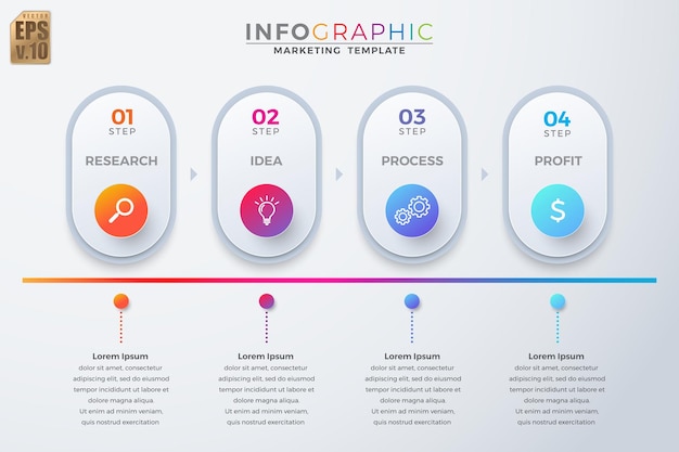 Инфографика бизнес красочный векторный дизайн шаблона круглые значки 4 варианта или шага в минимальном стиле вы можете использовать для печати блок-схемы маркетингового процесса