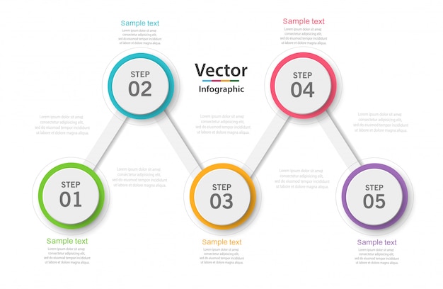 5 옵션, 부품, 단계 또는 프로세스가 포함 된 Infographic 비즈니스 개념