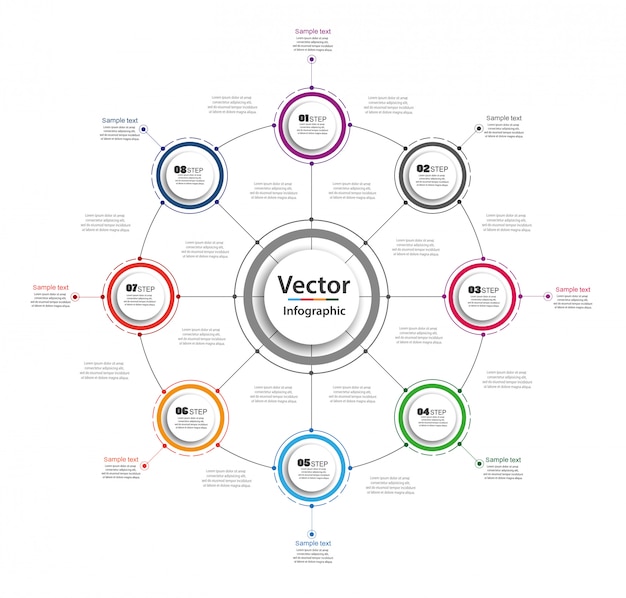 Инфографическая бизнес-концепция с 8 вариантами, частями, этапами или процессами