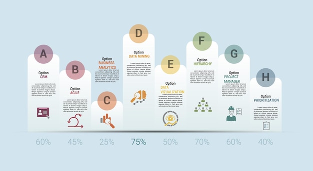Infographic business intelligence sjabloon pictogrammen in