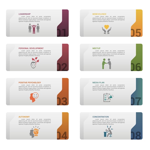 Infographic business management template icons in different